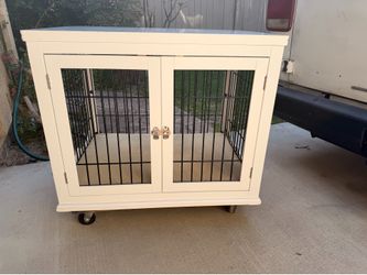 Title: Furniture Style Dog Crate / Pet Kennel End Table – White – 32” Wide
