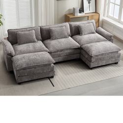 Comfy Cloud Couch U Shaped Sectional Sofa With 2 Ottomans Praylow 120”