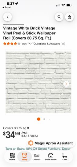 5 Brand New Vintage White Brick Peel & Stick Wallpaper