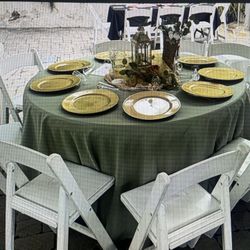 Linen Tablecloths Round 108 Inches 10-Sage 2-Dark Sage