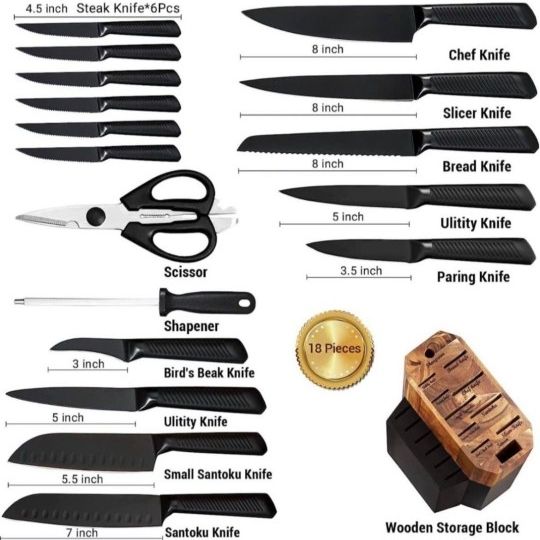 Marco Almond Black Kitchen Knife Set 17pc (Retail 100$) for Sale in  Veterans Adm, CA - OfferUp