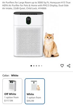 Air Purifiers for Large Room up to 3000 Sq Ft, Honeyuan H13 True HEPA Air Purifier for Pets & Home with PM2.5 Display, Dual-Side Air Intake, 22dB Quie
