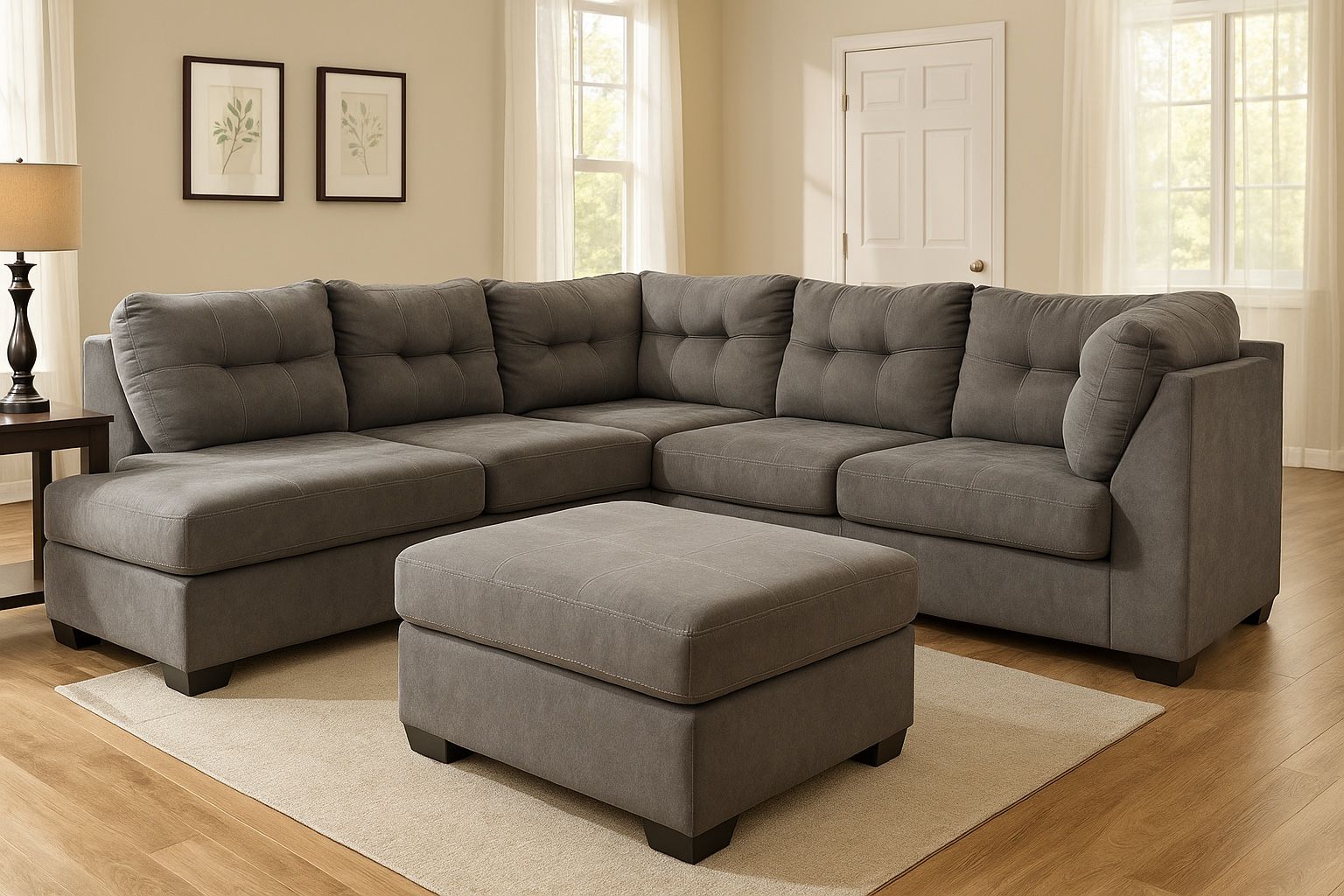 Plush L Shaped Grey Sectional & Ottoman (NO DEPOSIT) Delivery 🚚 Available 