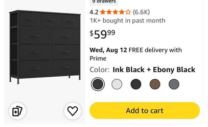 Set of 2 Black Fabric Dressers with 9 Drawers