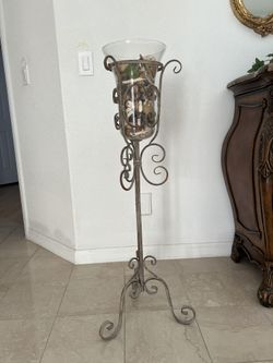 Tall glass Potpourri holder with metal stand