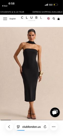 Black Bandeau Midi Dress With Scarf-Detail