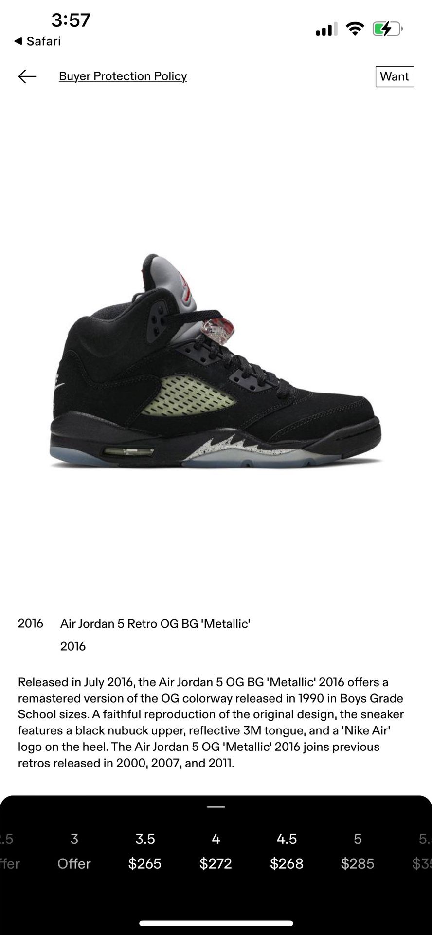 Jordan 5 Retro OG BG Metallic 