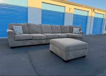 Beige Sectional Couch With Storage Ottoman 🚚🚛 Free Delivery 🚚🚛