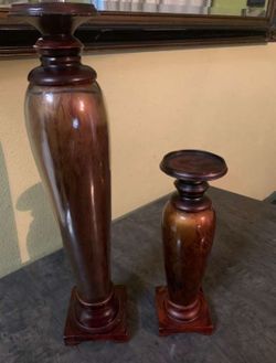 Set of 2 Decorative Wooden Candle Holders / Pedestals