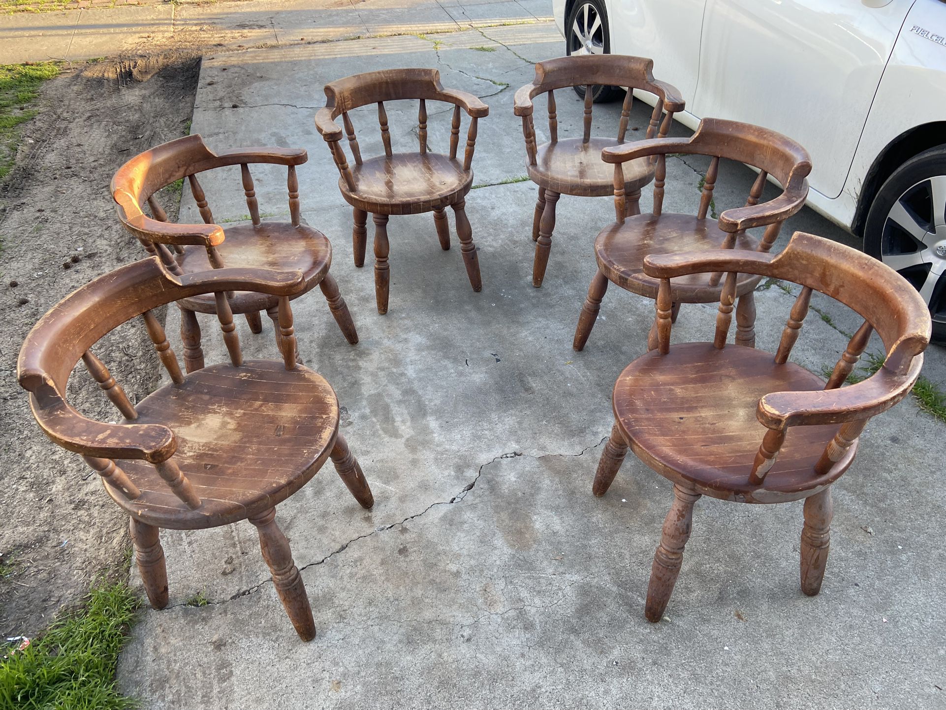 Antique Butcher Block Tavern Dining Chairs Set 6