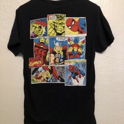 Marvel Comic Strip Graphic Shirt Small Hulk Spiderman Ironman Thor 