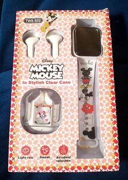 Mickey Mouse TWS-S02 Smart Watch & Earbuds w/ stylish clear case