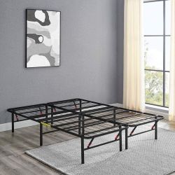 Bedframe Platform Metal Foldable Queen Size No Box Spring Needed Sturdy Tool Free 14"