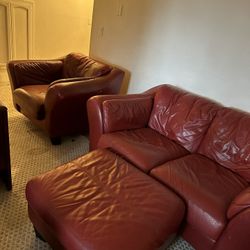 Leather Sofa And Chair With Ottoman 