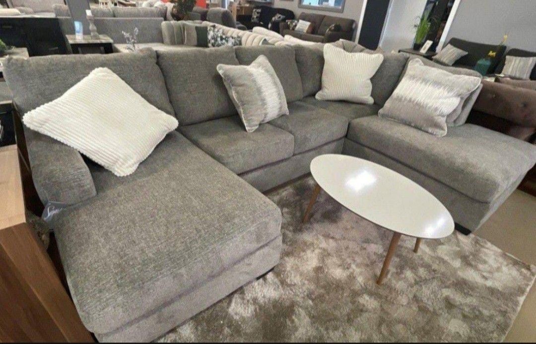 2 Piece Gray Sectional With Chaise/ Pillows Included/ Ashley Furniture/ Brand New