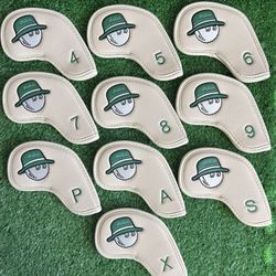 Malbon Golf Bucket Hat Leather Iron Covers - Beige/Green