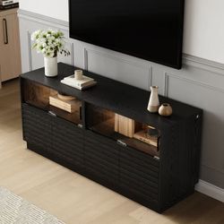 Black Rectangular Acrylic LED Lights TV Stand
