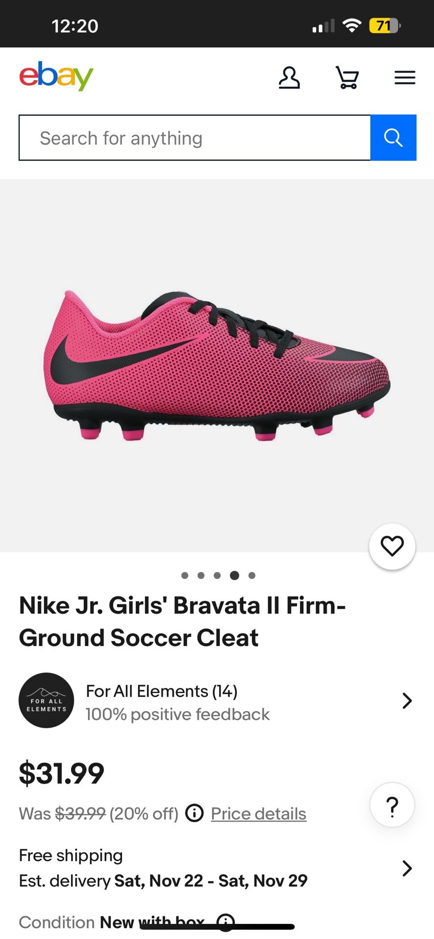 Nike Jr. Girls' Bravata II Firm-Ground Soccer Cleat