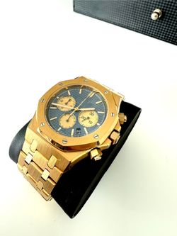 Men Luxury Watch Gold And Dark Navy Blue Chronograph Panda 
