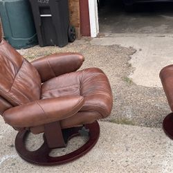 Leather Chair and ottoman For Sale