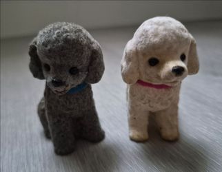 2 Vintage Flocked Poodles Dogs Barbie/Dollhouse Pets