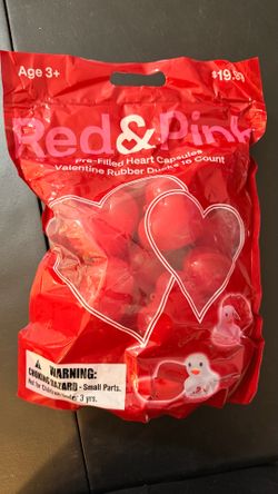 Red & Pink Pre-Filled Heart Capsule Valentine Rubber Ducks (16 Count)