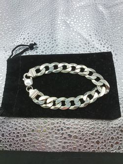 925 Silver flat curb cuban bracelet 13mm