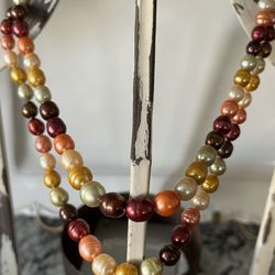 HONORA - Like New “SUNSET” 8-9 MM Graduated Barrel Ringed Pearl Necklace Set 18” & 20”, Org. $90