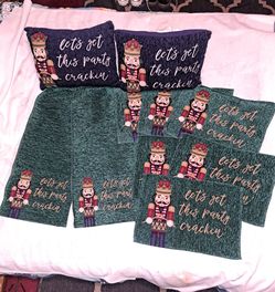 Be Ready For Christmas With This Nutcracker Ensemble (2 Nutcracker Pillows 11"×17", One 6 Foot Table Runner And 6 Placements) All For 1 Price