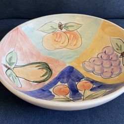 Vintage Hand Painted Vegetable/Pasta/Salad/Fruit Serving Bowl Pastel Colors 