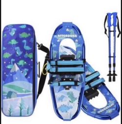 Brandnew Kids Snowshoes for Kids Pattern Design for Stylish Look Snowshoes for Kids Lightweight Aluminum Youth Snowshoes with Poles and Storage Bag