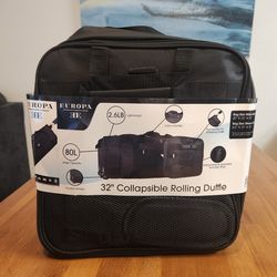 NEW Europa 32" Collapsible Rolling Duffle Bag In Black (SE San Diego)