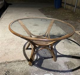 Round Rattan Coffee Table with Glass Top