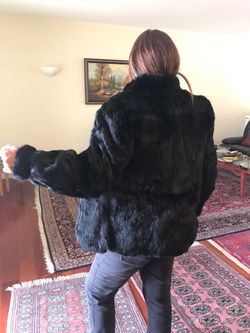 Black Rabbit Fur bomber coat