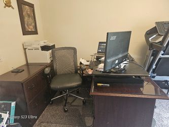 Executive Desk With Filing Cabinet And Book Cases