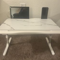 Bed Desk for Laptop - Marble Pattern, Adjustable X-Large Foldable Bed Table, Laptop Lap Desk with 2 Movable Stoppers and Drawer for Bed Couch Floor Wr
