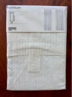 NEW IKEA MATILDA White Cotton Curtain Panels (2 Panels) 55" × 98" - Embroidered