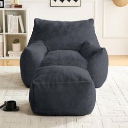 PUREMIND Oversized Bean Bag Chair with Ottoman – Memory Foam Filled Lazy Sofa 