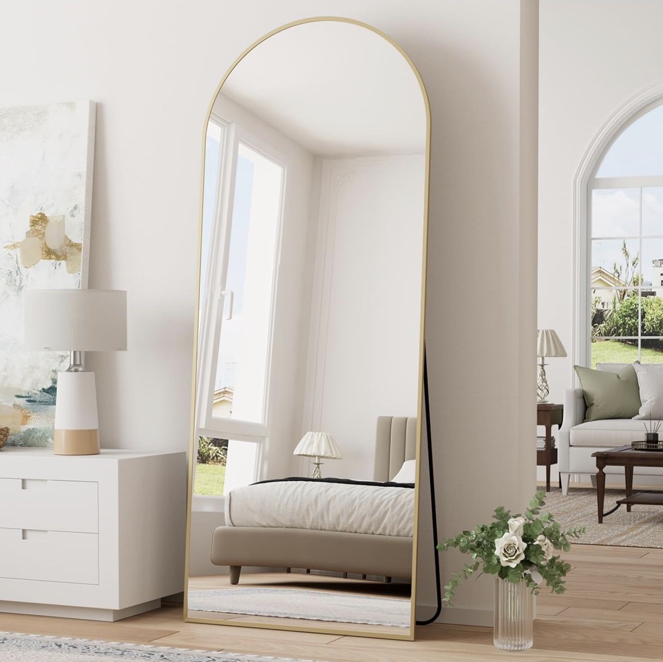 TinyTimes 70''x26'' Full Length Mirror, Large Arched Floor Mirror with Stand, Oversized Wall Mirror, Full Body Mirrors Standing Leaning for Living Roo