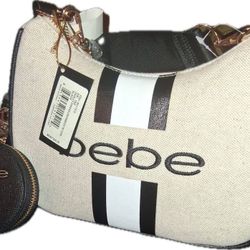 🤍 Bebe Canvas Shoulder Bag w/ Matching Coin Pouch 