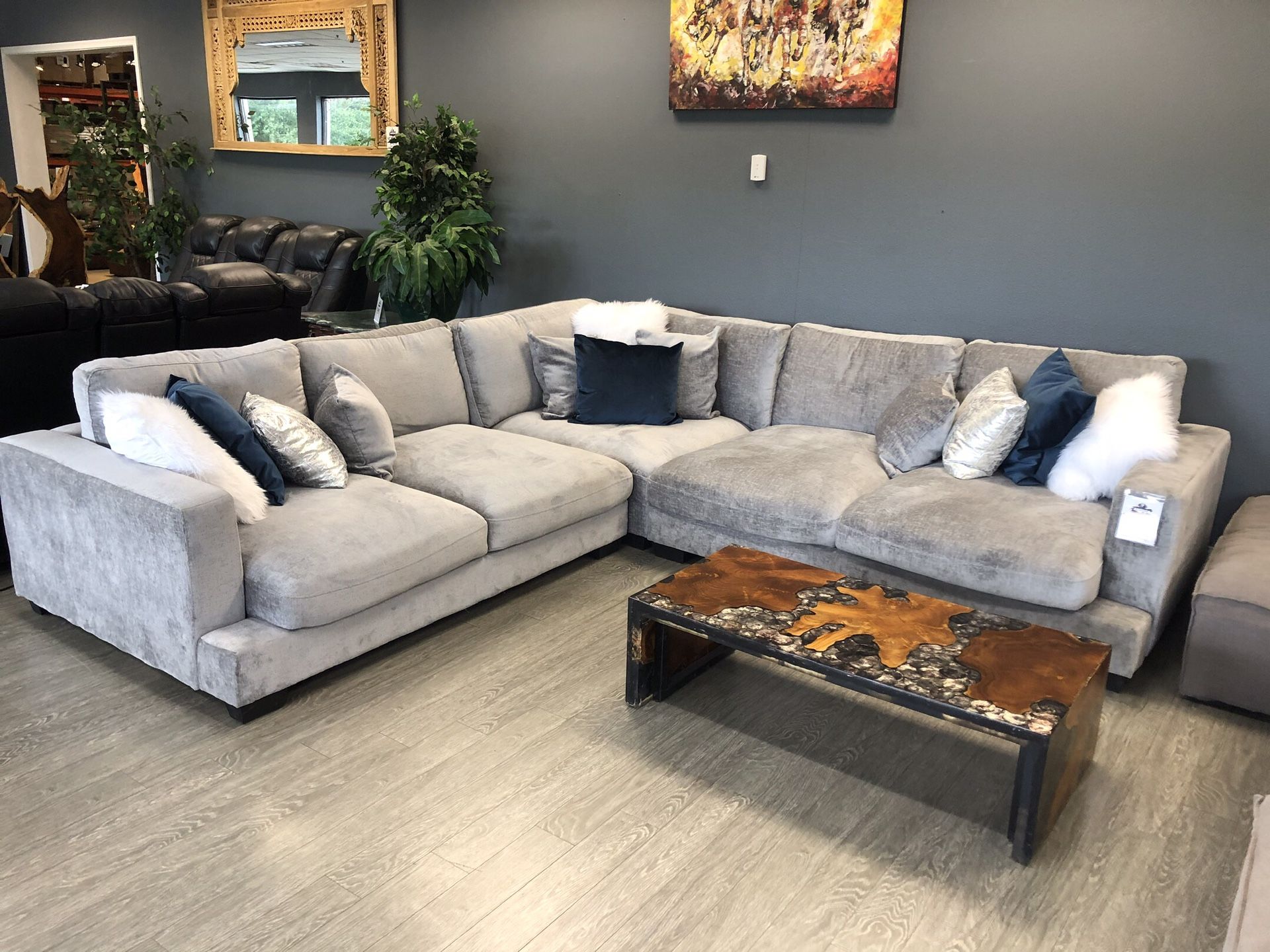 SALE! Grey Fabric Sofa Sectional w Decorative Pillows - Miami