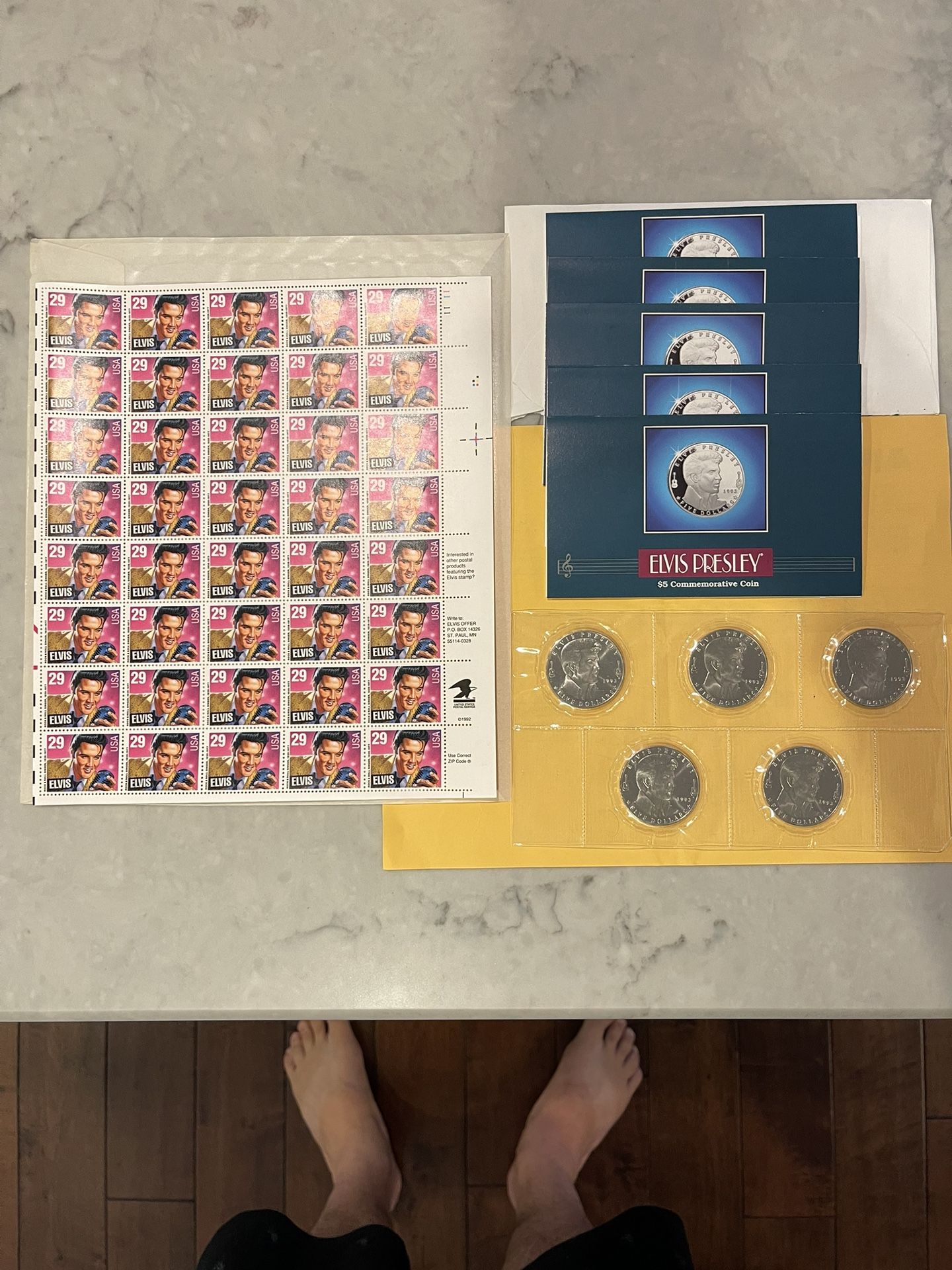 Elvis Presley Marshall Islands $5 Commemorative Coins & USPS Full Sheet Of Elvis Stamps