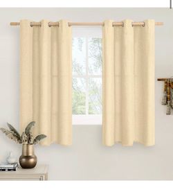 New Sand Linen Curtains for Small Windows 42X45 Inch, 2 Panels