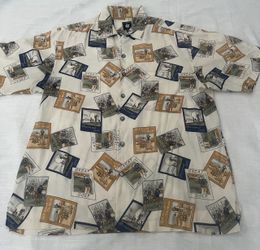 AUREUS Silk Golf Putting Green Button Short Sleeve Hawaiian Camp Shirt Mens L