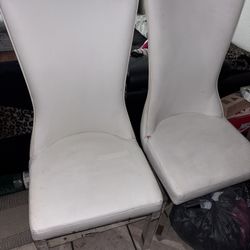 High Back White Leather Chairs Chrome Legs/Top