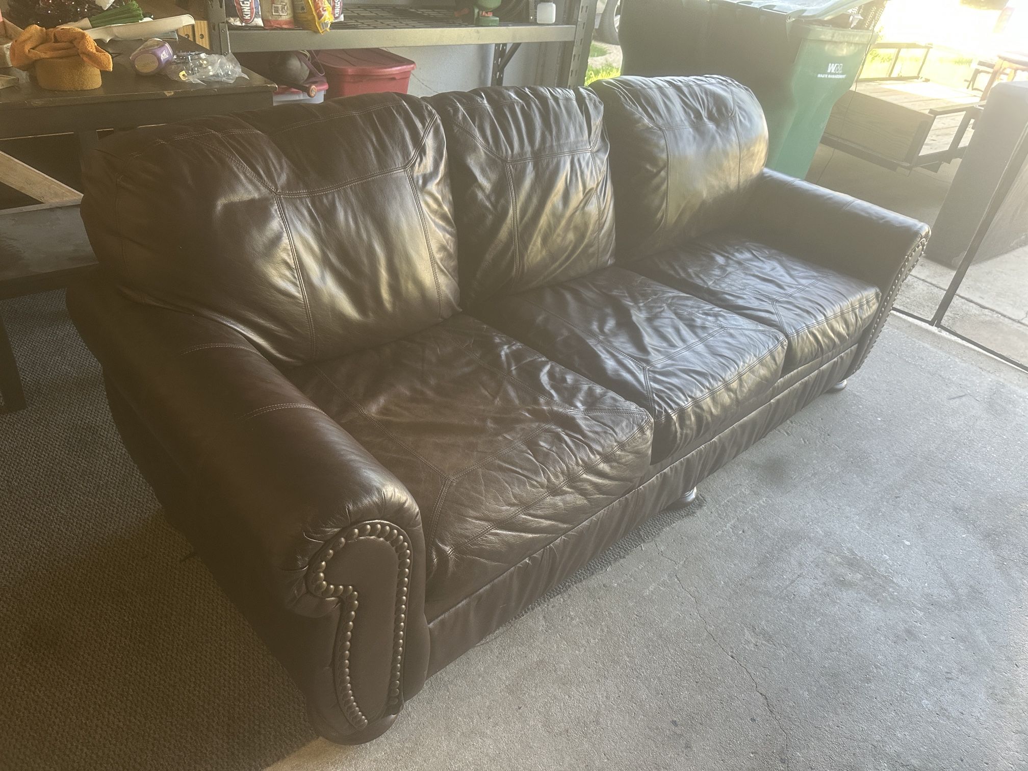 Genuine Leather Couch with Ottoman
