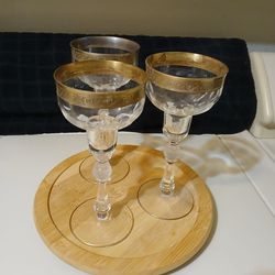 Vintage Tiffin champagne / sherbet glasses with gold trim.