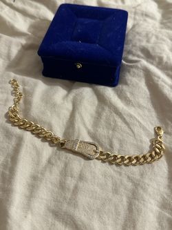 Gold Cuban Link Bracelet with Crystal Buckle Detail