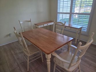 Farmhouse Dining Set with 4 Chairs and 2 Console Tables