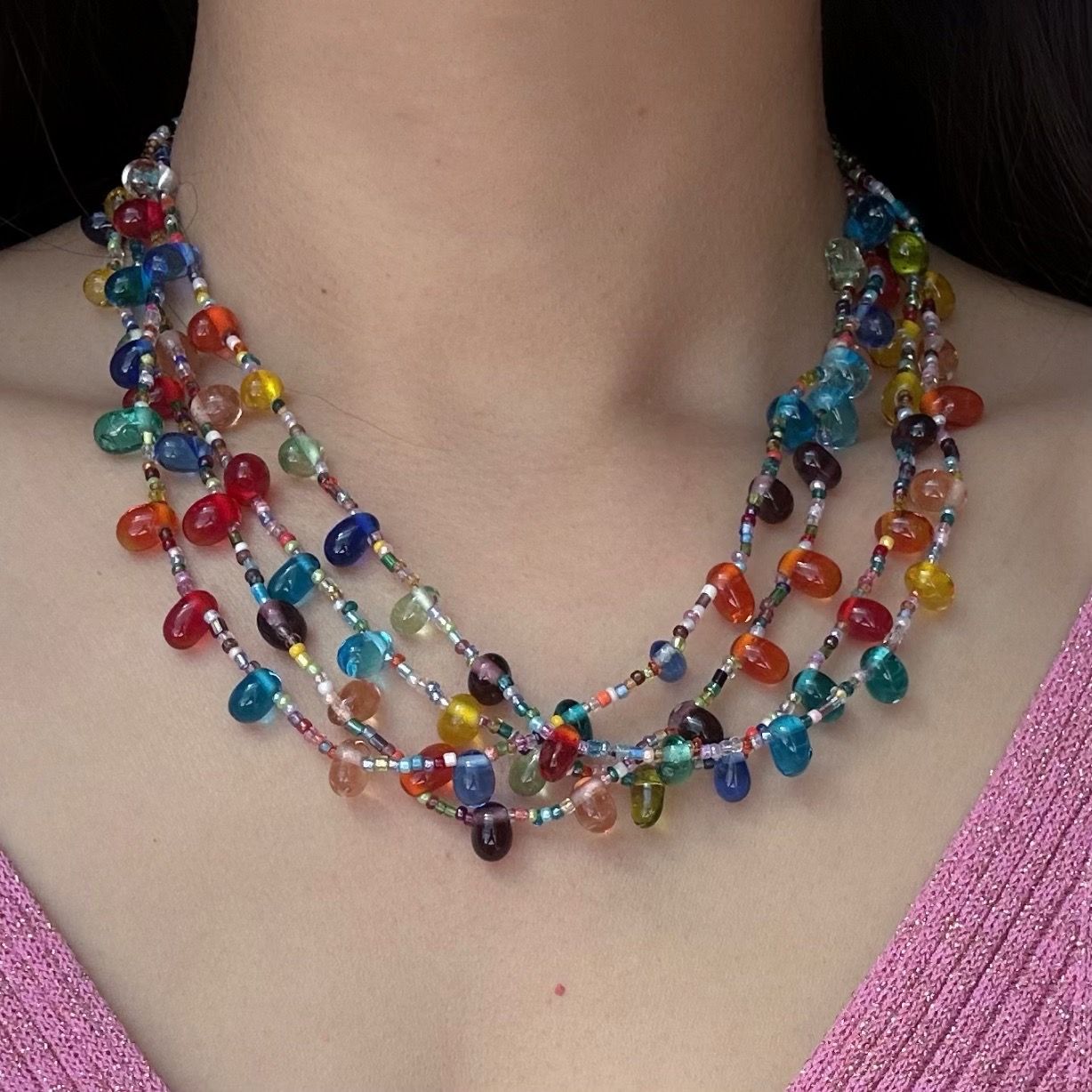 Multi-strand Colorful Glass Beaded Necklace